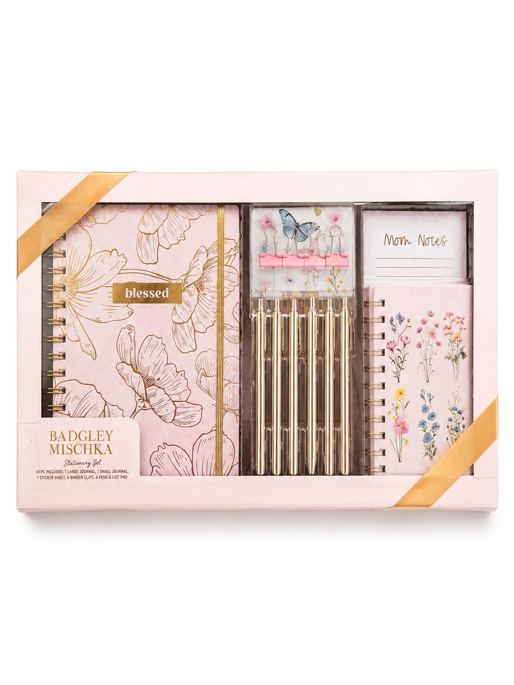 Badgley Mischka 14 Piece Stationery Gift Set Journal Pens Floral Pink